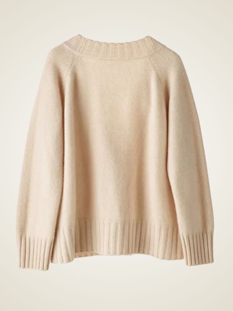 Eden - Beige V Neck Cashmere Cardigan | The Cashmere Studio