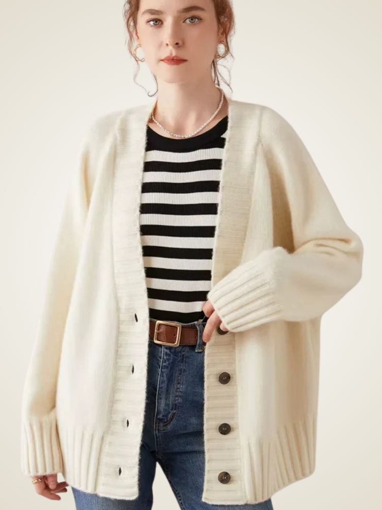 Eden - Ivory V Neck Cashmere Cardigan | The Cashmere Studio