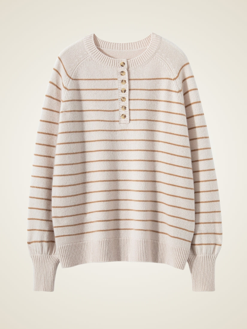 Jiliane - Camel Striped Cashmere Sweater | The Cashmere Studio