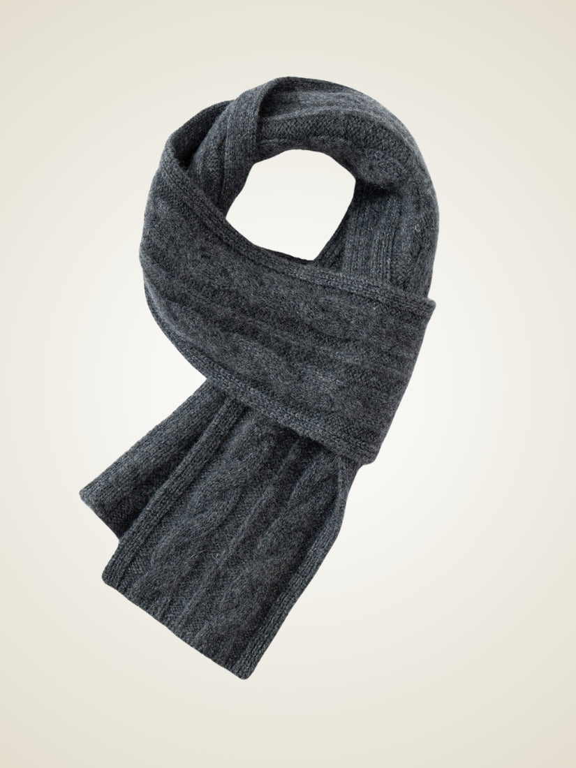 Jorelle - Gray Cable Knit Cashmere Scarf | The Cashmere Studio
