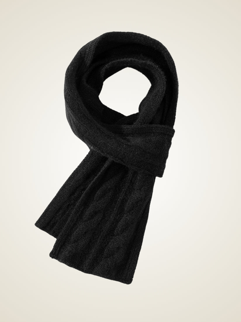 Jorelle - Black Cable Knit Cashmere Scarf | The Cashmere Studio