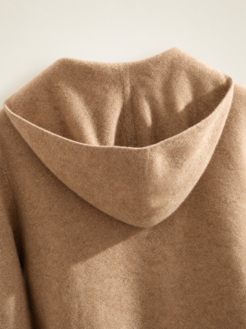 Jovian — Camel Hooded Zip-Up Cashmere Cardigan | The Cashmere Studio