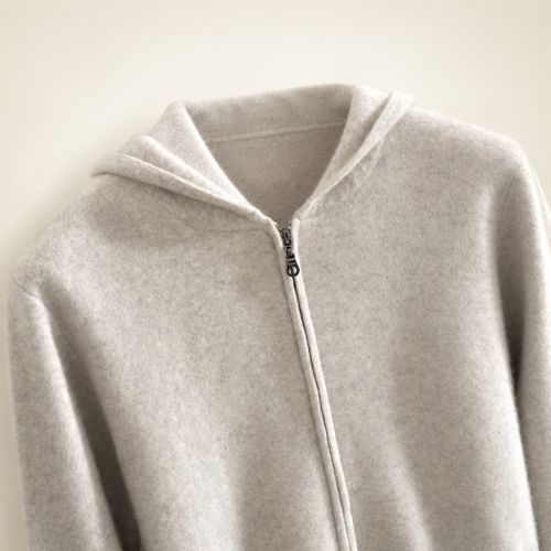 Jovian — Gray Hooded Zip-Up Cashmere Cardigan | The Cashmere Studio