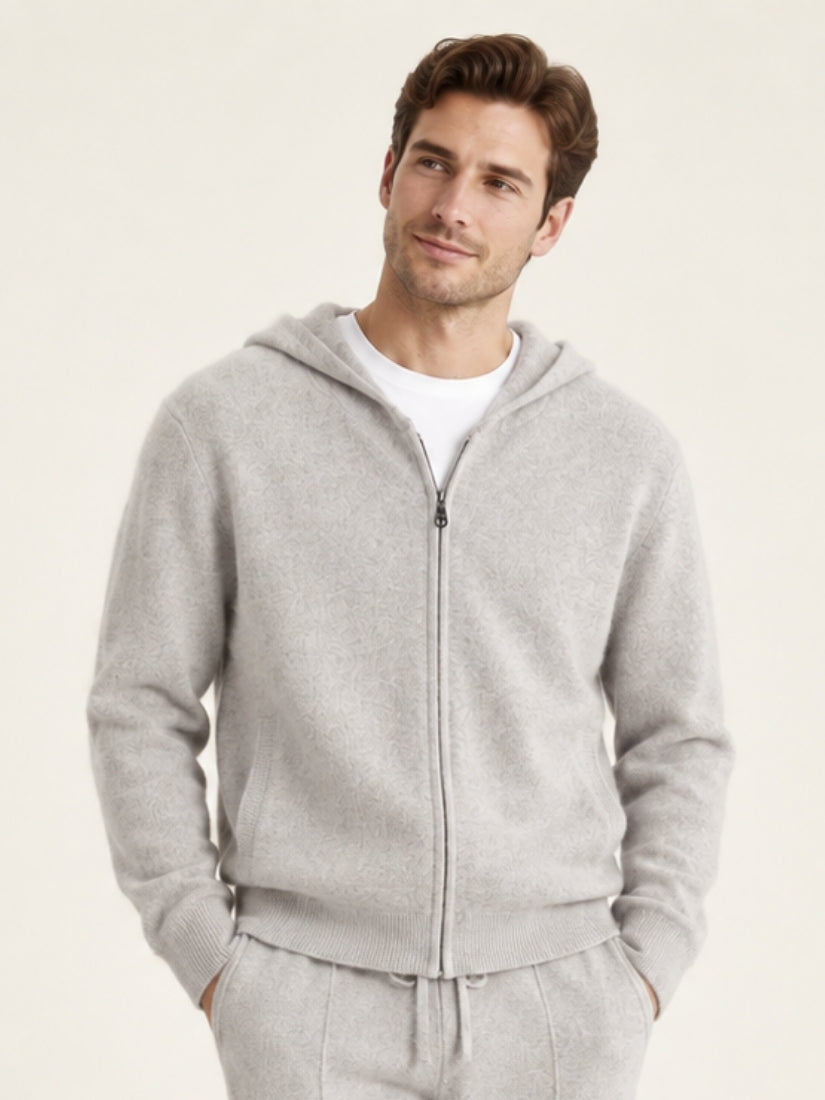 Jovian — Gray Hooded Zip-Up Cashmere Cardigan | The Cashmere Studio
