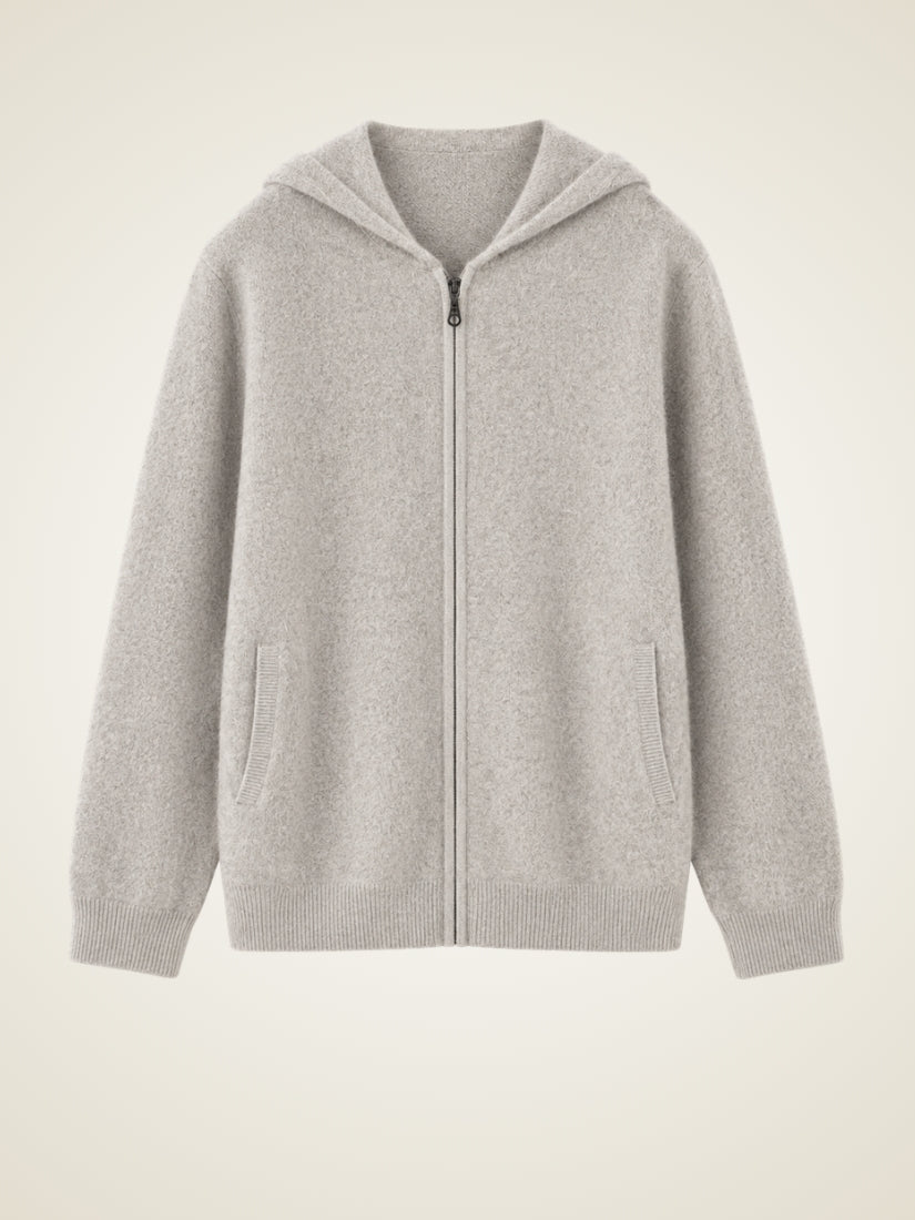Jovian — Gray Hooded Zip-Up Cashmere Cardigan | The Cashmere Studio