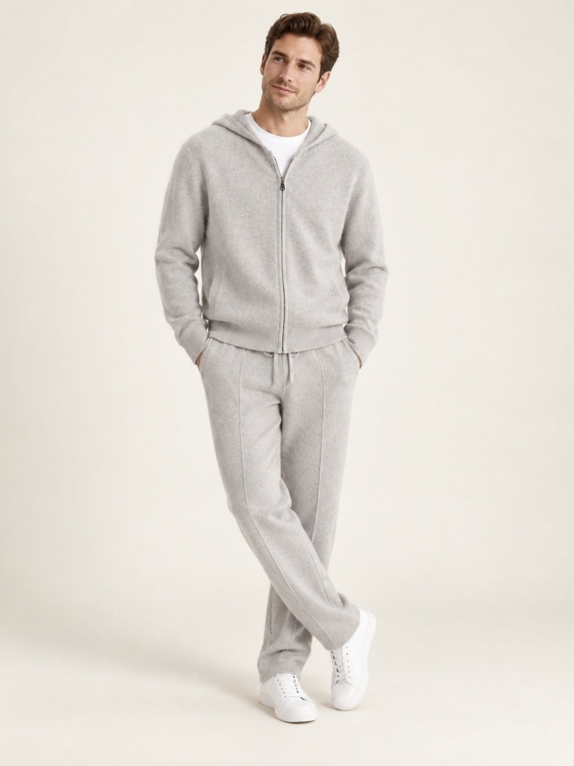 Jovian — Gray Hooded Zip-Up Cashmere Set | The Cashmere Studio