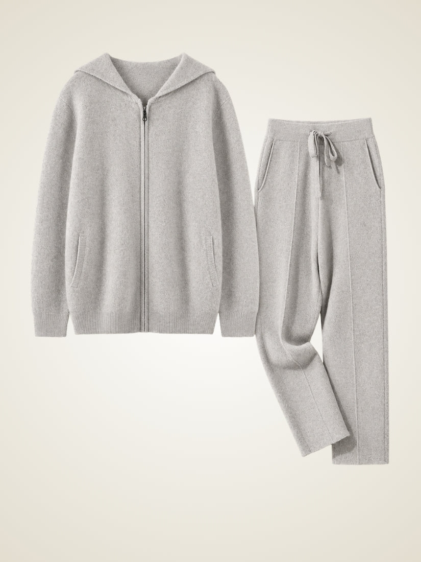 Jovian — Gray Hooded Zip-Up Cashmere Set | The Cashmere Studio