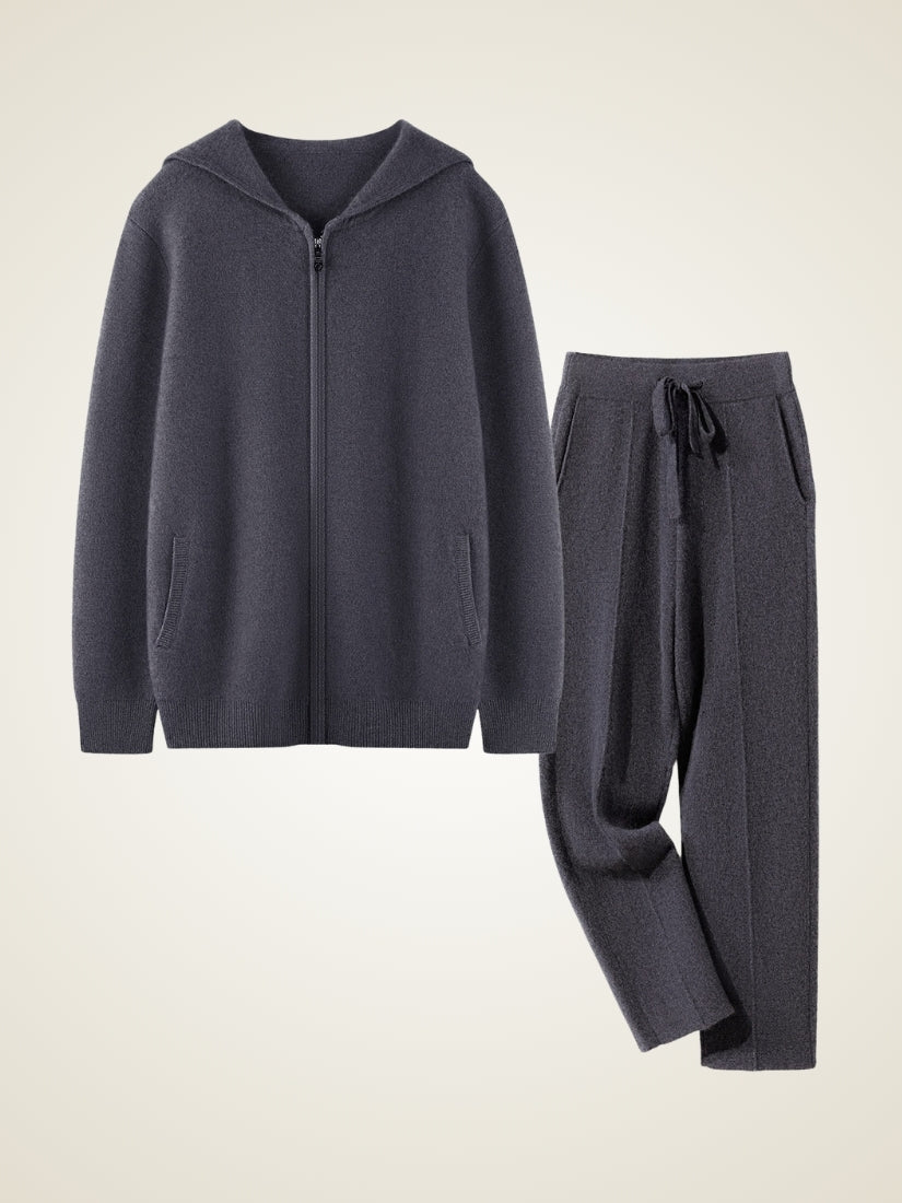 Jovian — Dark Gray Hooded Zip-Up Cashmere Set | The Cashmere Studio
