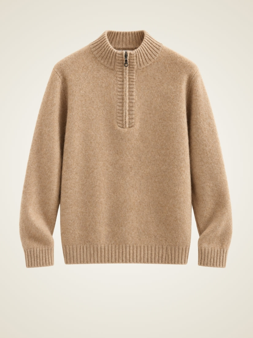 Kaian — Camel Half-Zip Cashmere Sweater | The Cashmere Studio