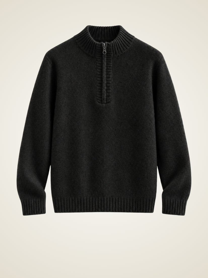 Kaian — Black Half-Zip Cashmere Sweater | The Cashmere Studio