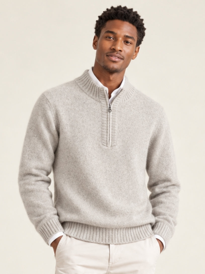 Kaian — Light Gray Half-Zip Cashmere Sweater | The Cashmere Studio