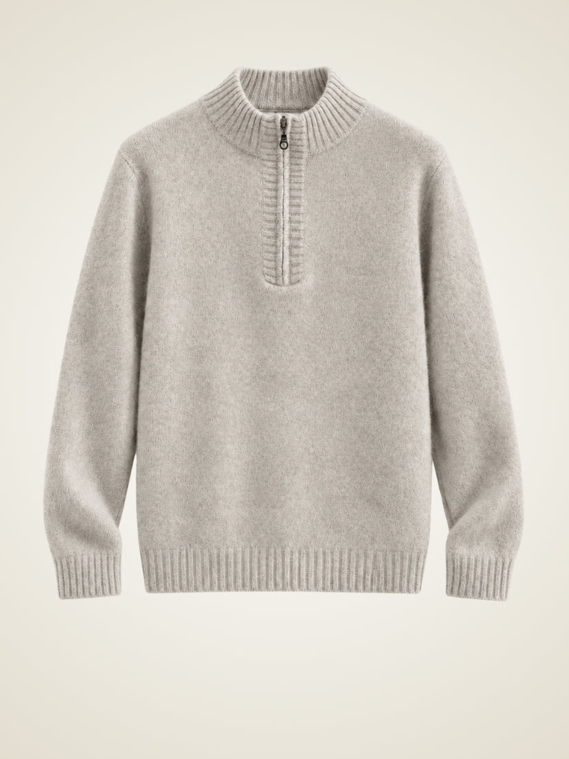 Kaian — Light Gray Half-Zip Cashmere Sweater | The Cashmere Studio