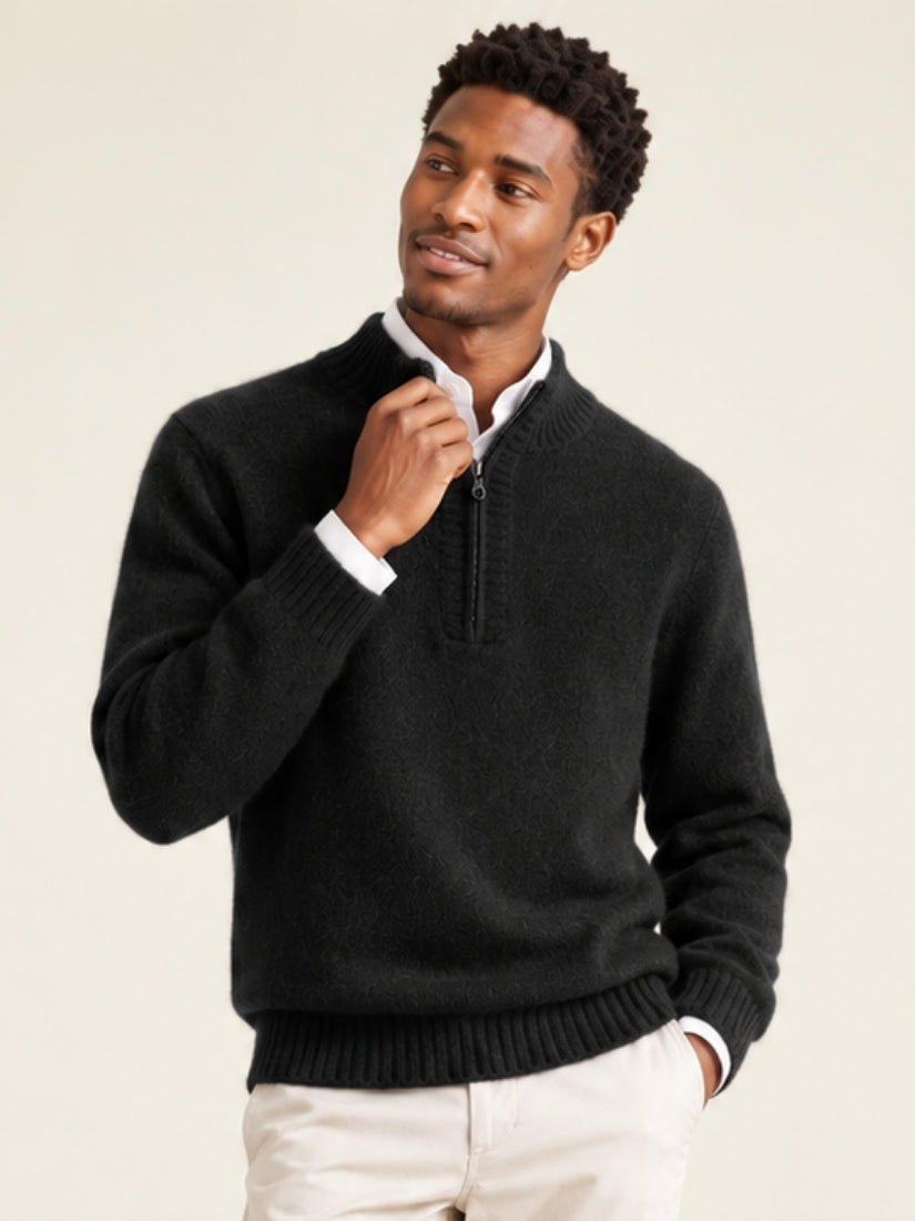 Kaian — Black Half-Zip Cashmere Sweater | The Cashmere Studio