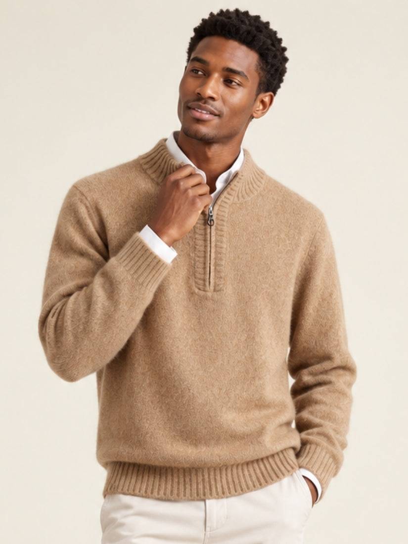 Kaian — Camel Half-Zip Cashmere Sweater | The Cashmere Studio