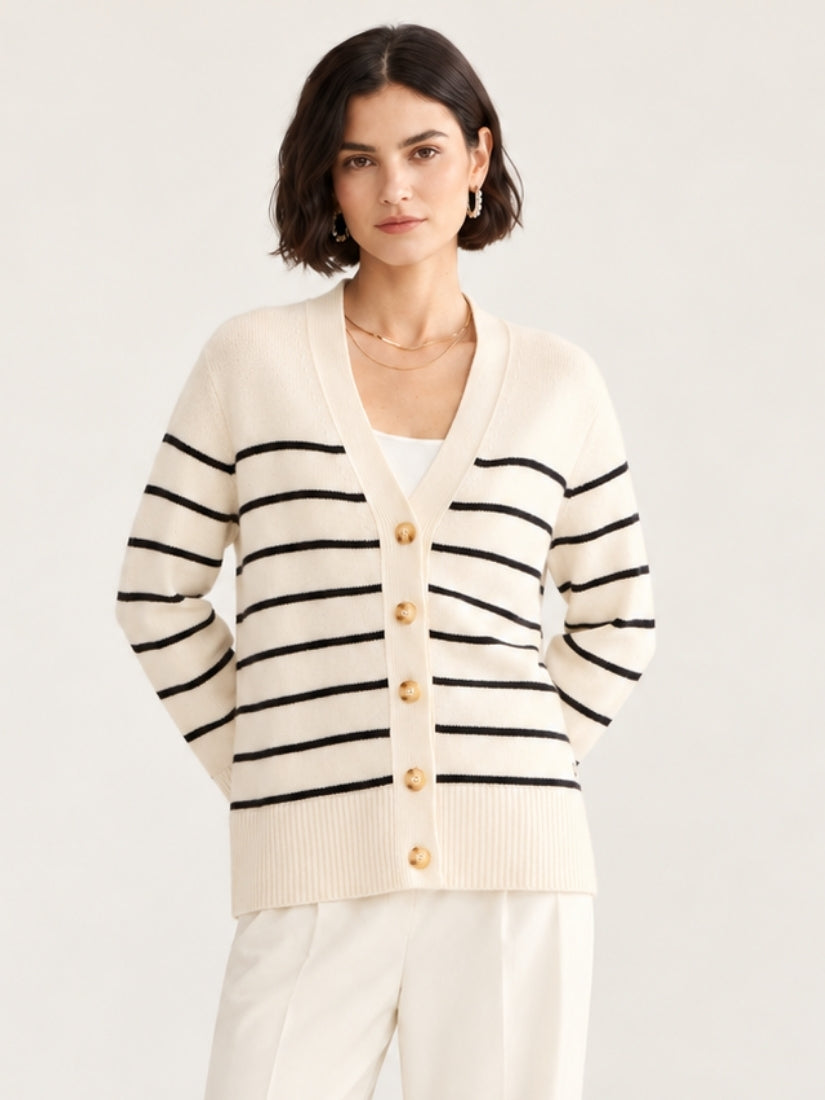 Kalestra — Striped Cashmere Cardigan | The Cashmere Studio