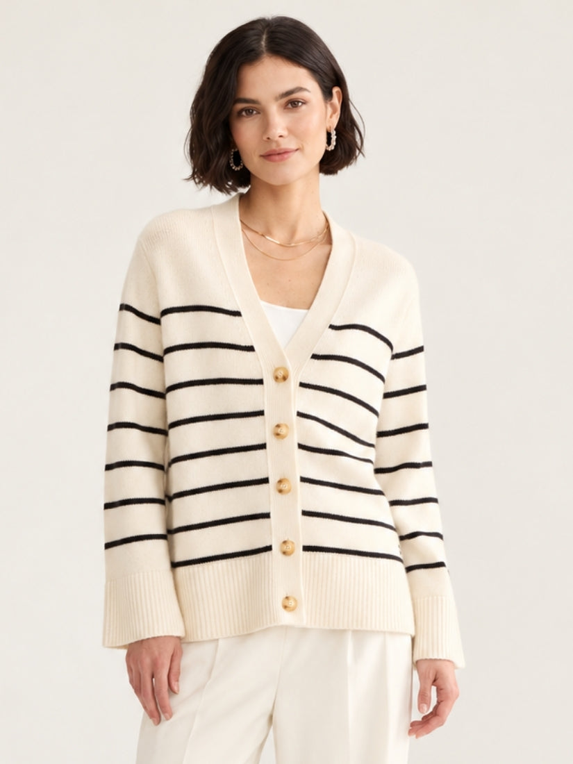 Kalestra — Striped Cashmere Cardigan | The Cashmere Studio