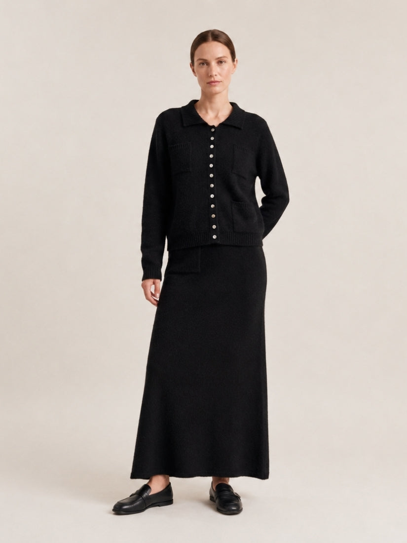 Keiralen — Black Cashmere Cardigan & Skirt Set | The Cashmere Studio