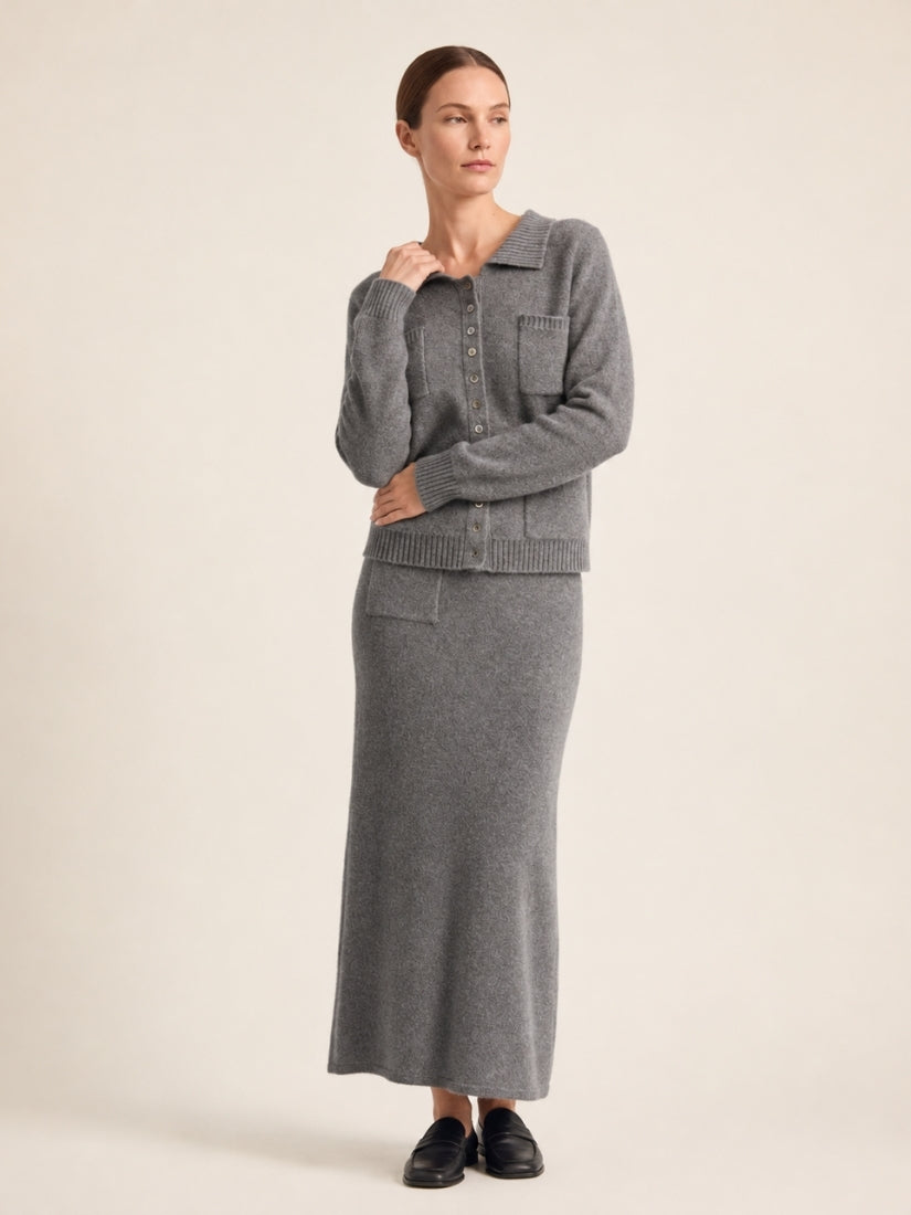 Keiralen — Gray Cashmere Cardigan & Skirt Set | The Cashmere Studio