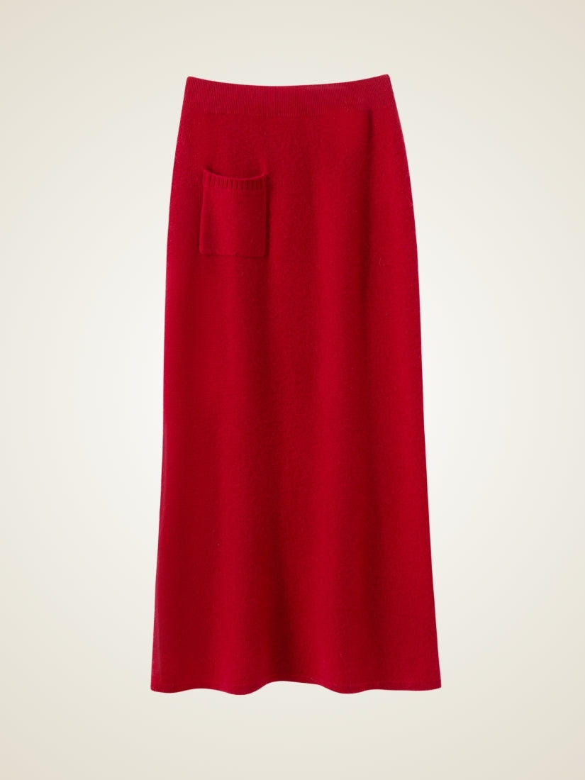 Keiralen — Red Long Cashmere Skirt | The Cashmere Studio