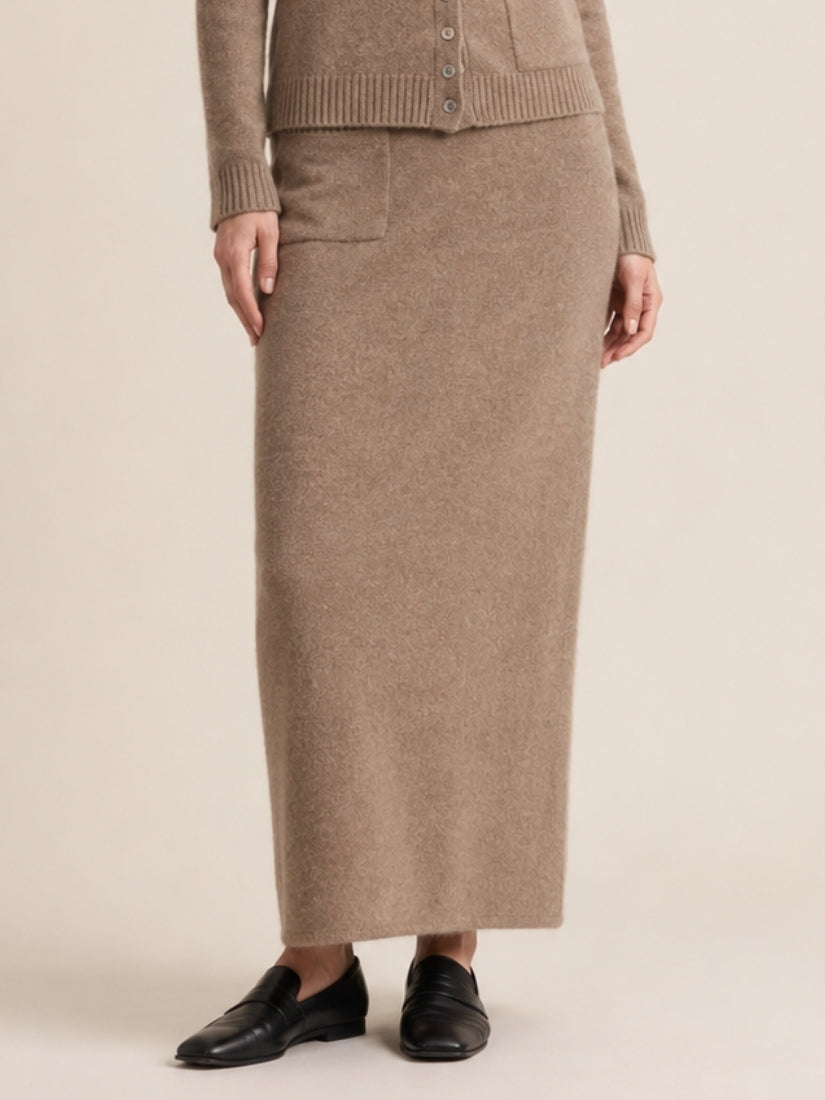 Keiralen — Taupe Long Cashmere Skirt | The Cashmere Studio