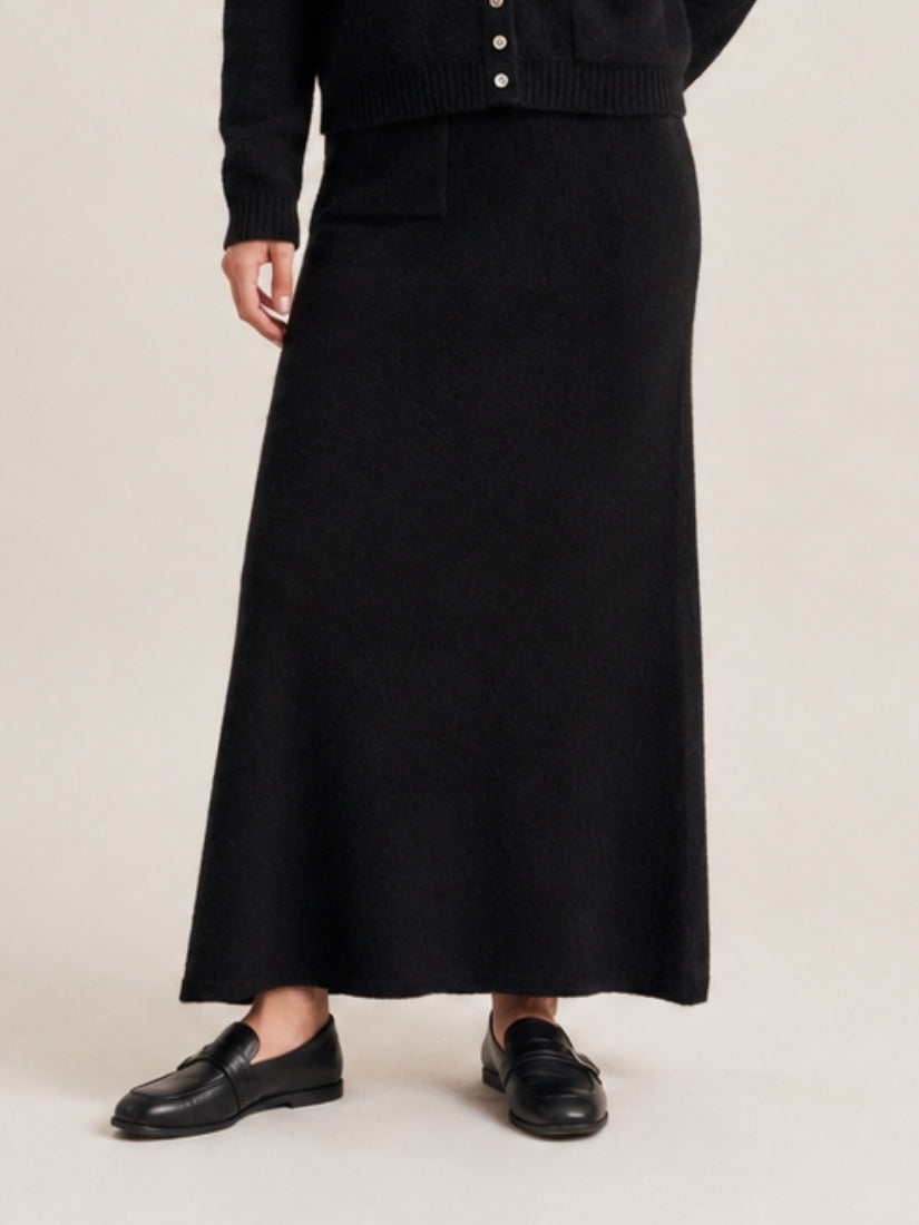 Keiralen — Black Long Cashmere Skirt | The Cashmere Studio