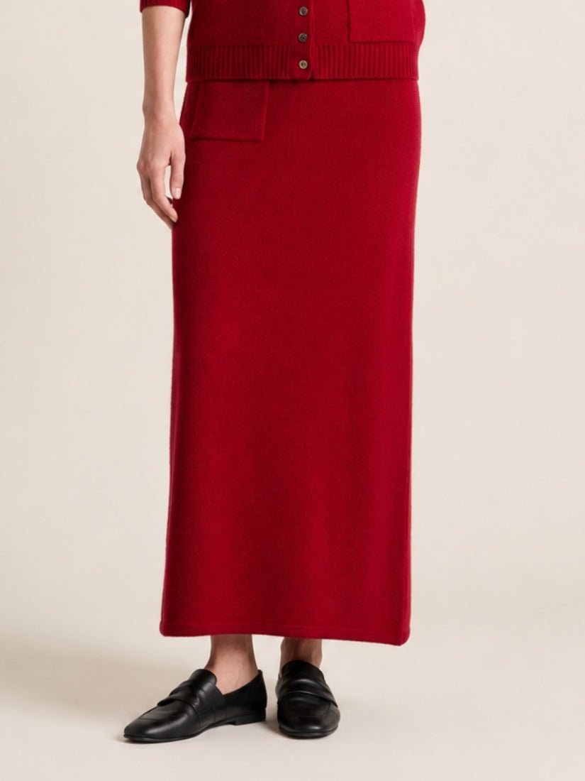 Keiralen — Red Long Cashmere Skirt | The Cashmere Studio