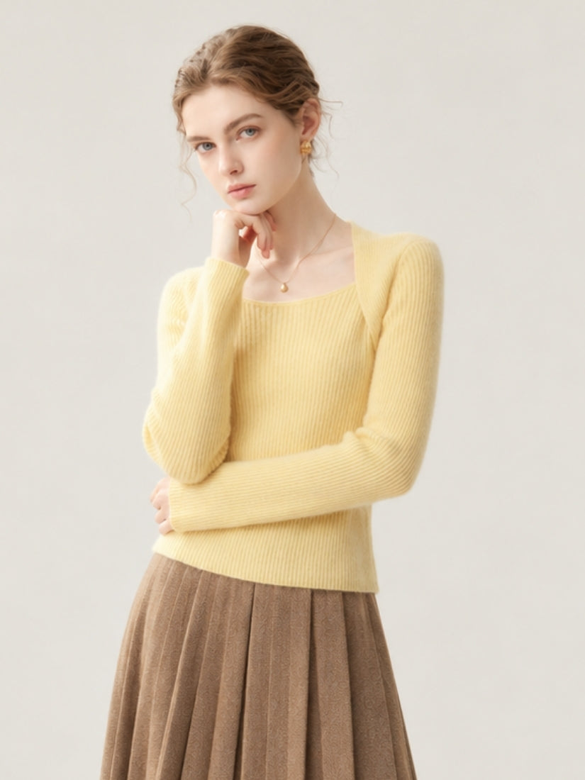 Kirelda - Light Yellow Faux Two-Piece Cashmere Sweater | The Cashmere Studio