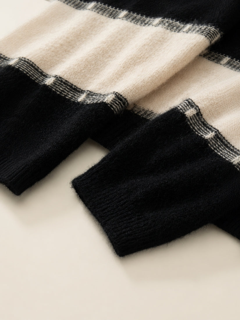 Kylindra - Striped V-Neck Cashmere Sweater | The Cashmere Studio