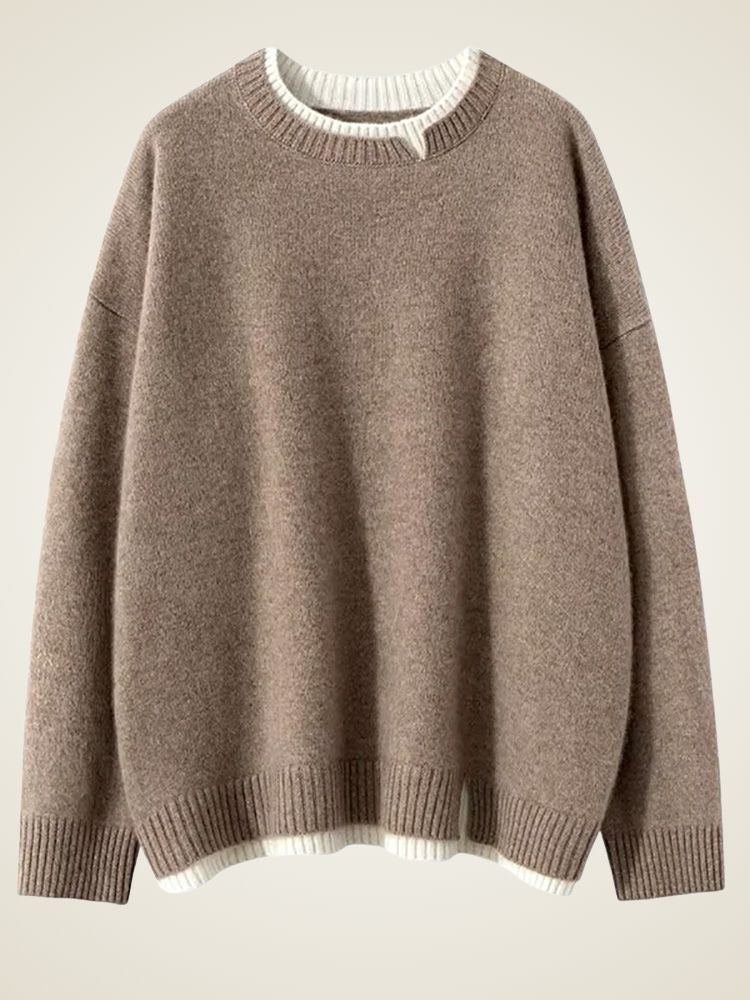 Olivia - Double Collar Crewneck Cashmere Sweater | The Cashmere Studio