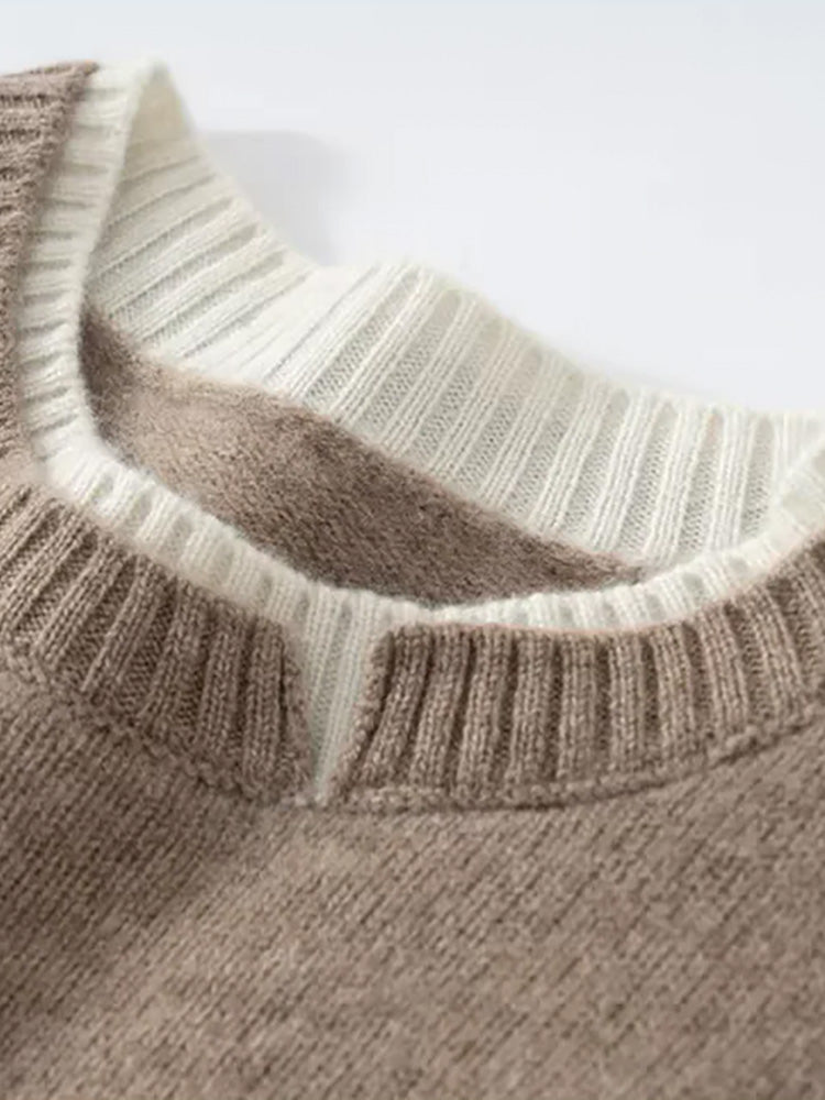 Olivia - Double Collar Crewneck Cashmere Sweater | The Cashmere Studio