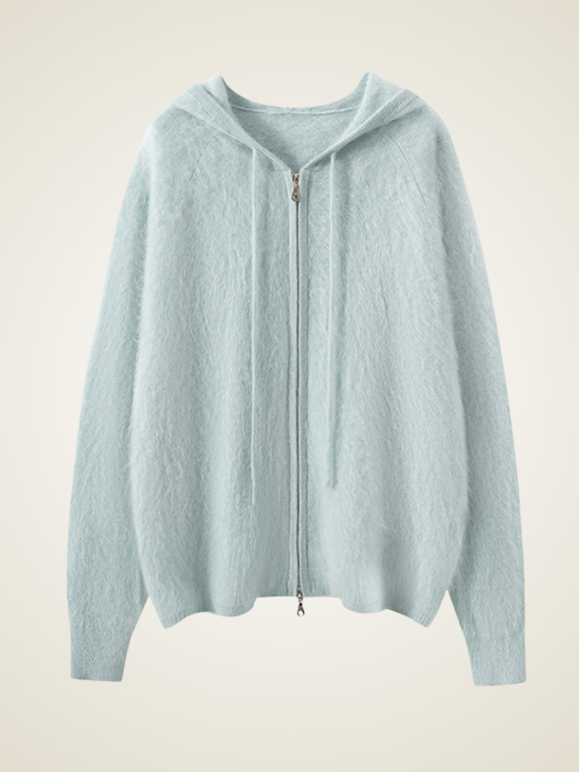 Lareth — Light Blue Zip-Up Cashmere Hoodie Cardigan | The Cashmere Studio