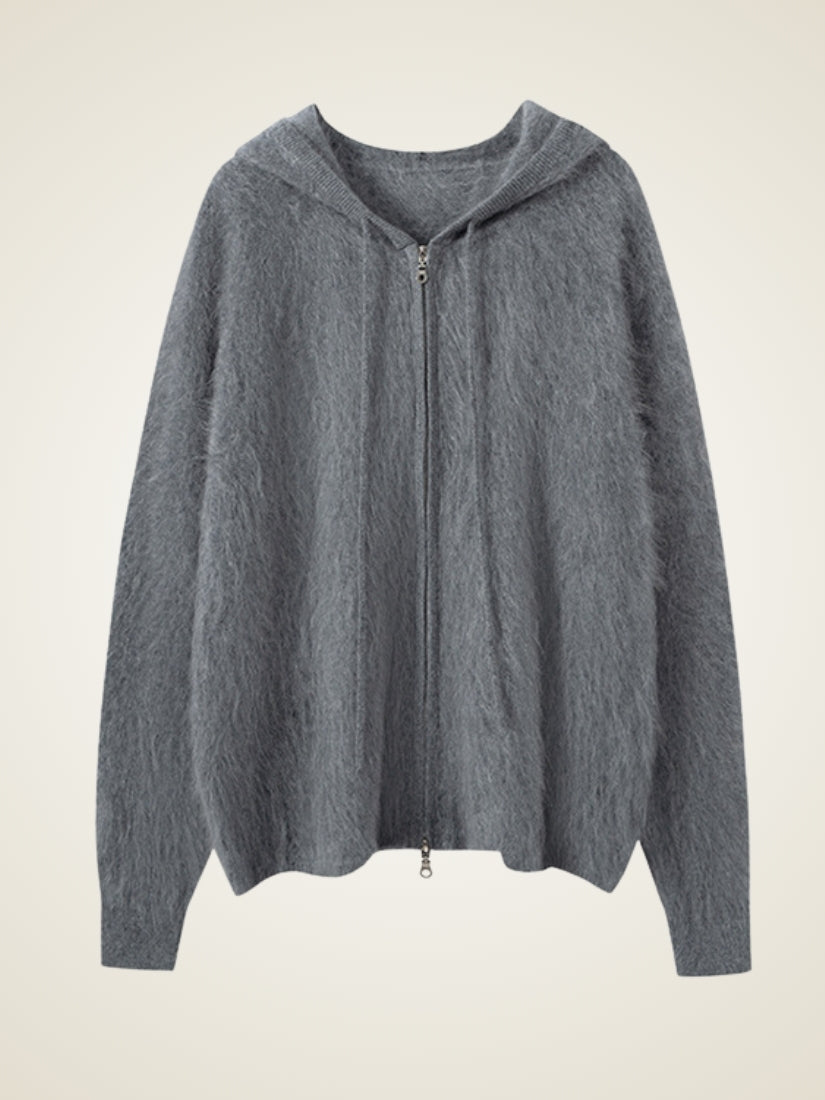 Lareth — Dark Gray Zip-Up Cashmere Hoodie Cardigan | The Cashmere Studio
