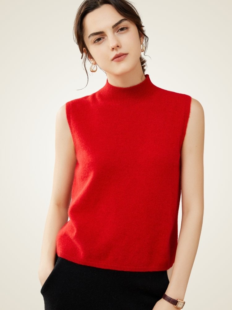Launira - Mock Neck Cashmere Vest | The Cashmere Studio