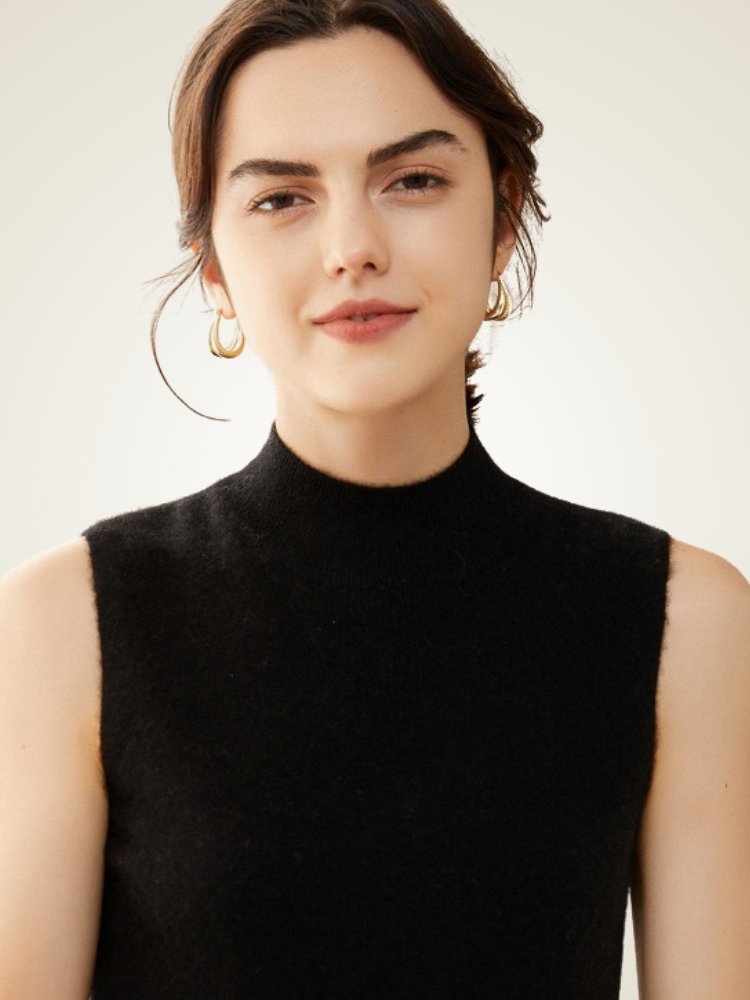 Launira - Mock Neck Cashmere Vest | The Cashmere Studio
