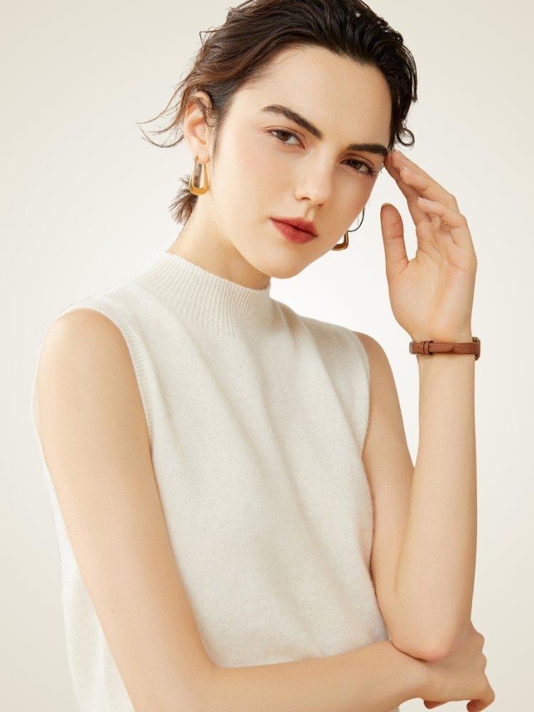 Launira - Mock Neck Cashmere Vest | The Cashmere Studio