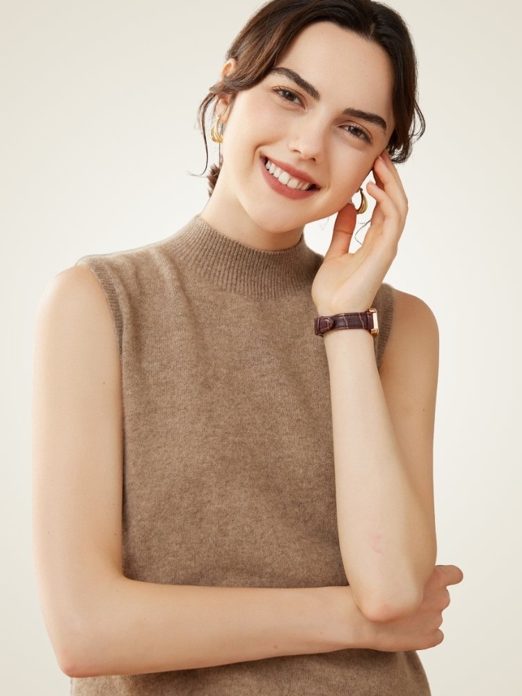 Launira - Mock Neck Cashmere Vest | The Cashmere Studio
