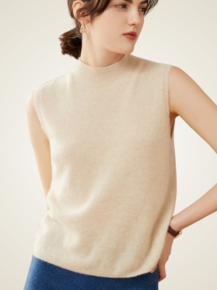 Launira - Mock Neck Cashmere Vest | The Cashmere Studio