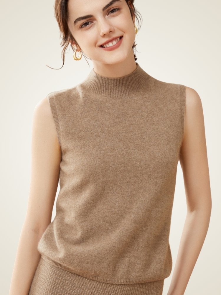 Launira - Mock Neck Cashmere Vest | The Cashmere Studio