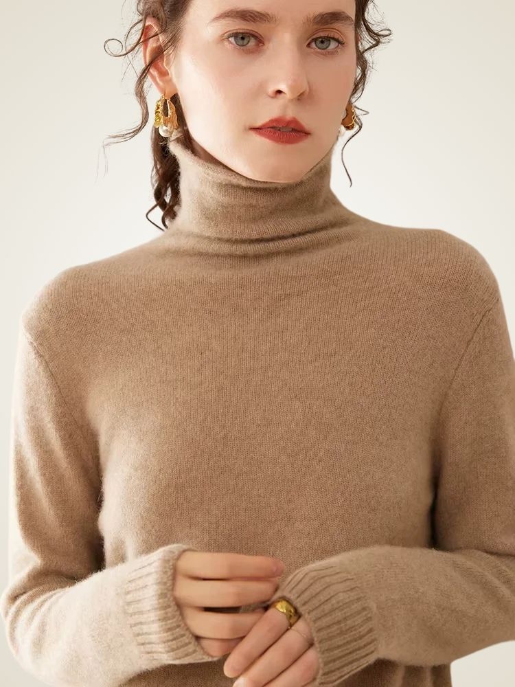 Anastasia - Light Camel Cashmere Turtleneck | The Cashmere Studio