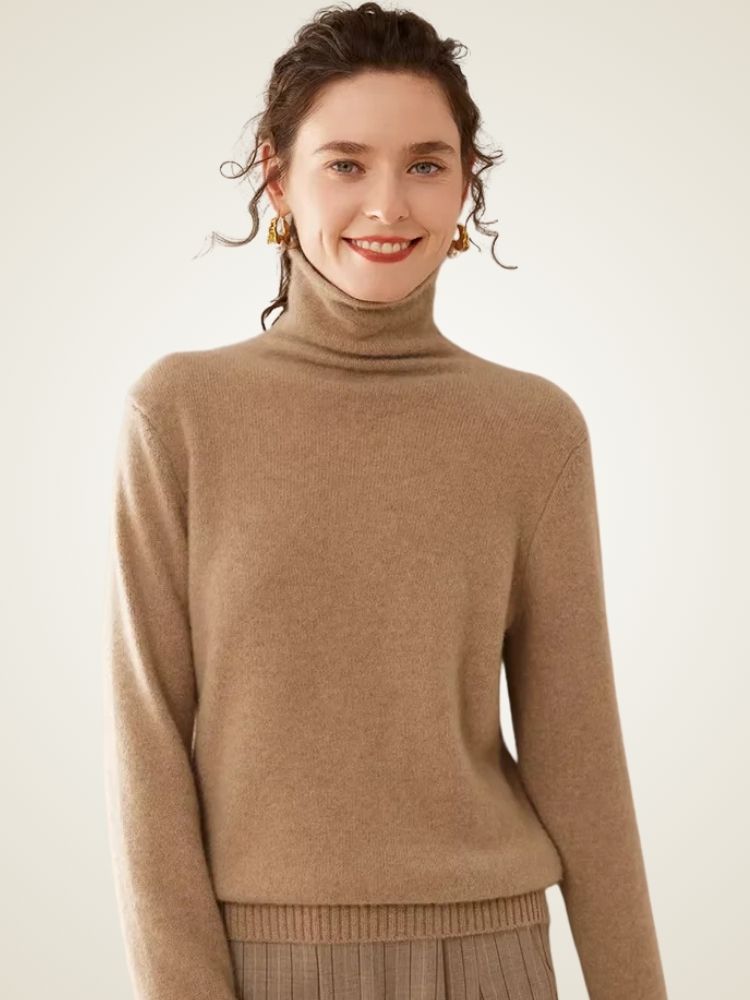 Anastasia - Light Camel Cashmere Turtleneck | The Cashmere Studio