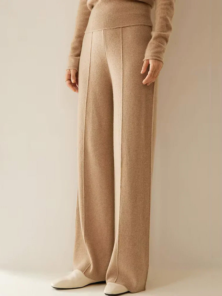 Kaila - Light Camel Wide Leg Cashmere Pants | The Cashmere Studio