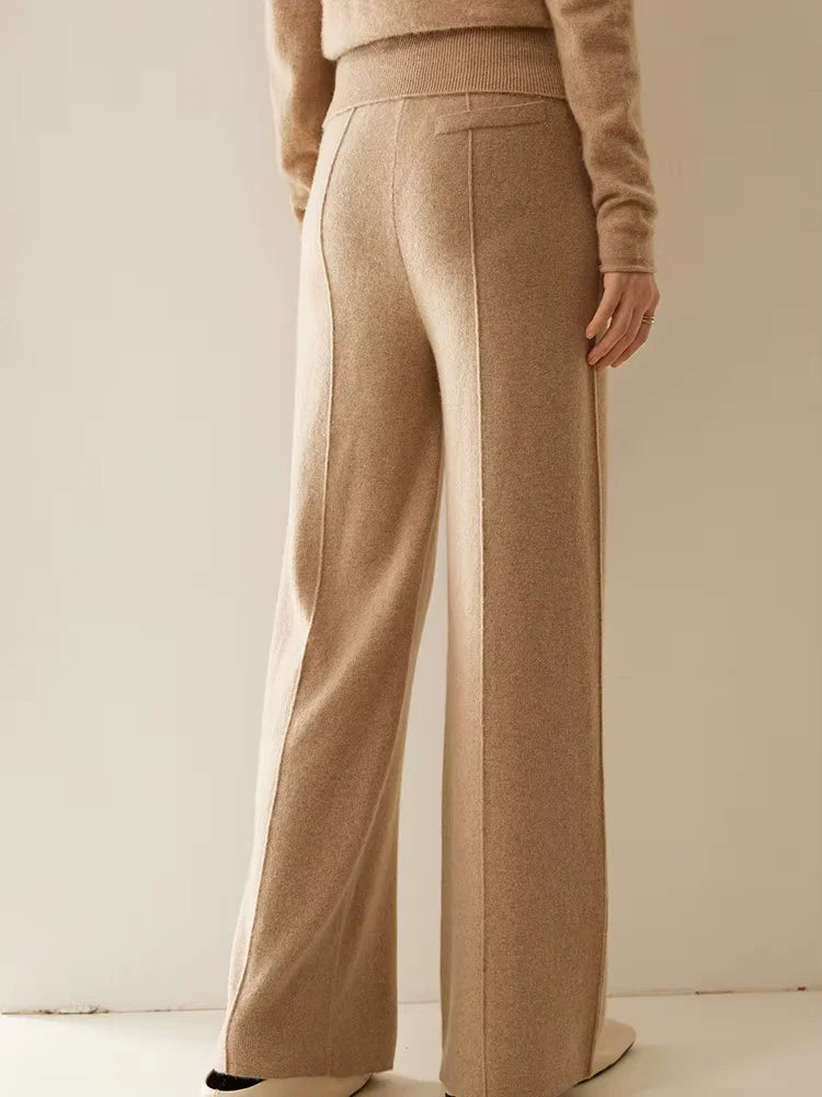 Kaila - Light Camel Wide Leg Cashmere Pants | The Cashmere Studio