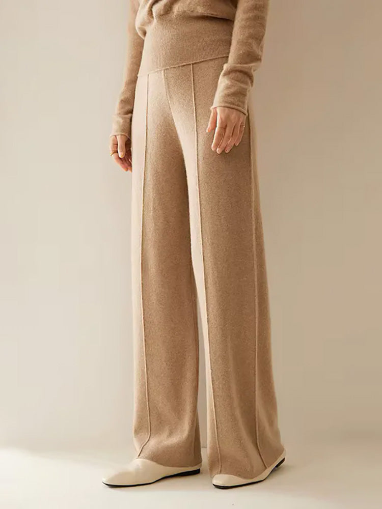 Kaila - Light Camel Wide Leg Cashmere Pants | The Cashmere Studio