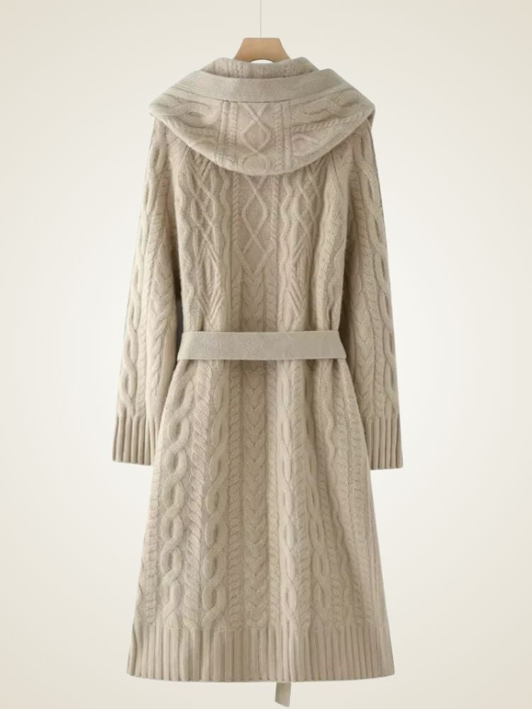 Leah - Light Gray Long Cable Knit Cashmere Cardigan