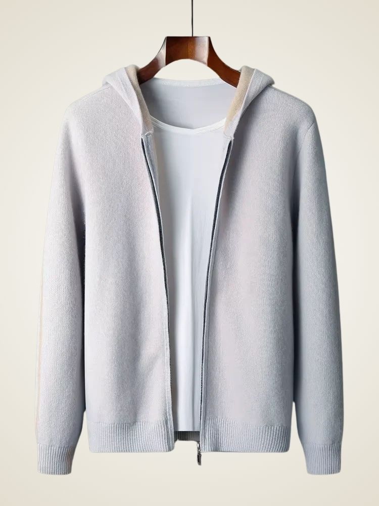 Colin - Light Gay Zip Up Cashmere Hoodie | The Cashmere Studio