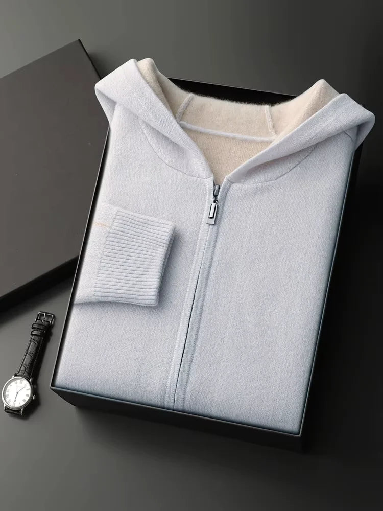 Colin - Light Gay Zip Up Cashmere Hoodie | The Cashmere Studio