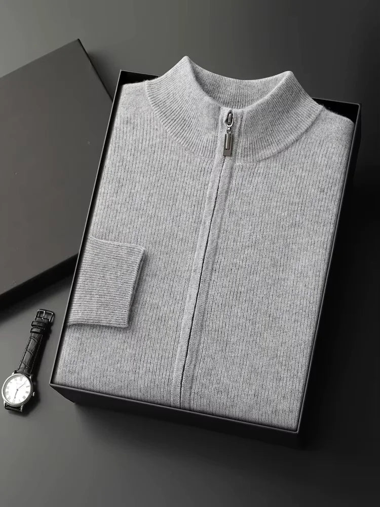 Blake - Light Gray Cashmere Zip-Up Cardigan | The Cashmere Studio