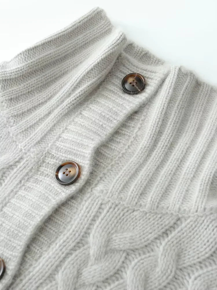 Laura - Light Gray Cable Knit Cashmere Cardigan | The Cashmere Studio