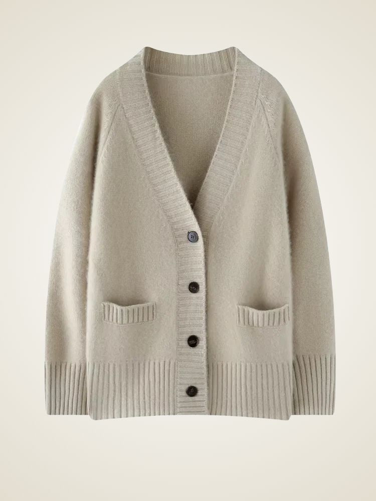 Jade - Light Gray V Neck Cashmere Cardigan | The Cashmere Studio