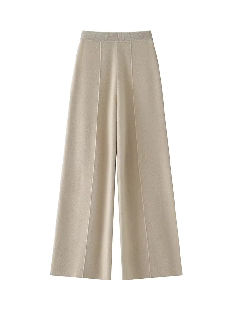 Kaila - Light Gray Wide Leg Cashmere Pants | The Cashmere Studio